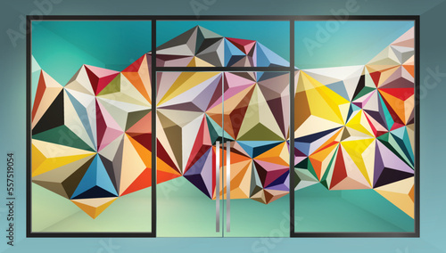 Colorful polygonal abstract design for glass partition graphic. Glass graphic design for your residential and commercial space.