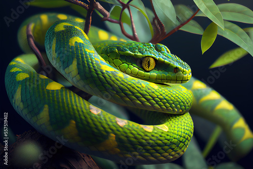 Green vine snake, Generative AI photo