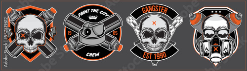 A set of graffiti artwork. Skull vintage graffiti illustration urban street art theme
