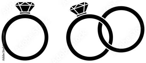 Ring with gem icon set. Engagement rings silhouette. Vector illustration isolated on white background.