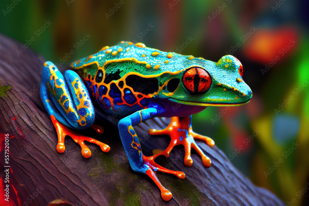 Colorful Red-eye tree frog, Generative AI Stock Illustration