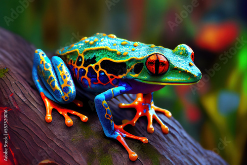 Colorful Red-eye tree frog, Generative AI © fusebulb
