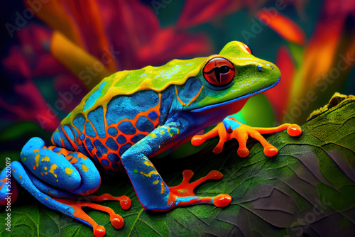 Colorful Red-eye tree frog, Generative AI