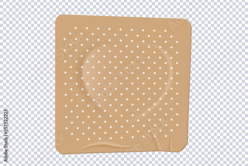 Beige adhesive antibacterial bandage. 3d vector design elastic patch crumpled shape with rounded edges, air ducts. Adhesive bandage for emergency medical care for wound, scratch, calluse on skin