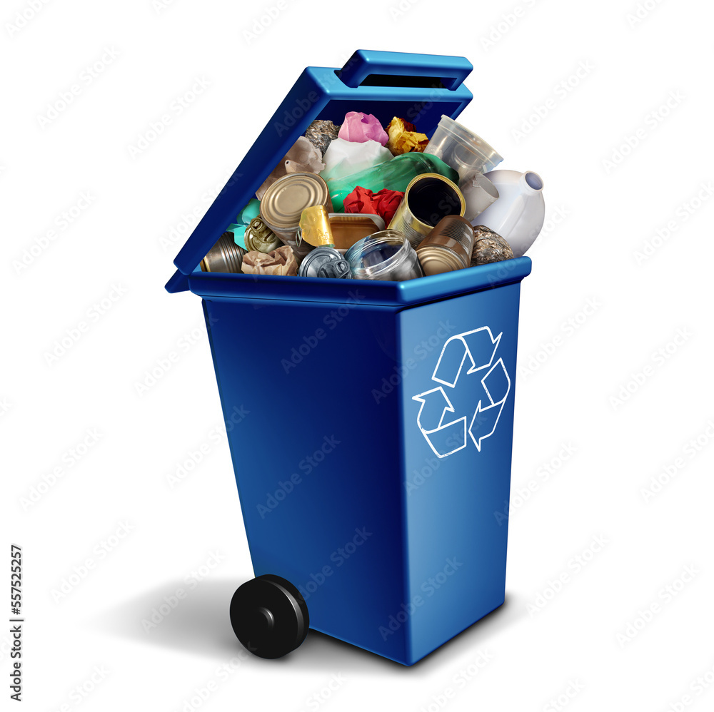 Blue Recycling bin to recycle waste and garbage as reusable items