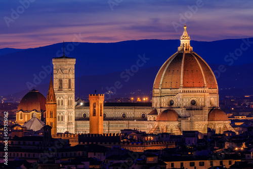 Sunset view of the Duomo cathedral and Bell Tower of Giotto in Florence  Italy