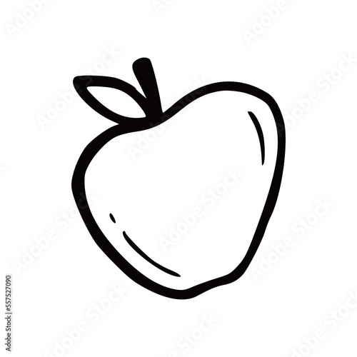 Hand drawn apple with leaf. Doodle sketch style. Drawing line simple apple icon. Isolated vector illustration.