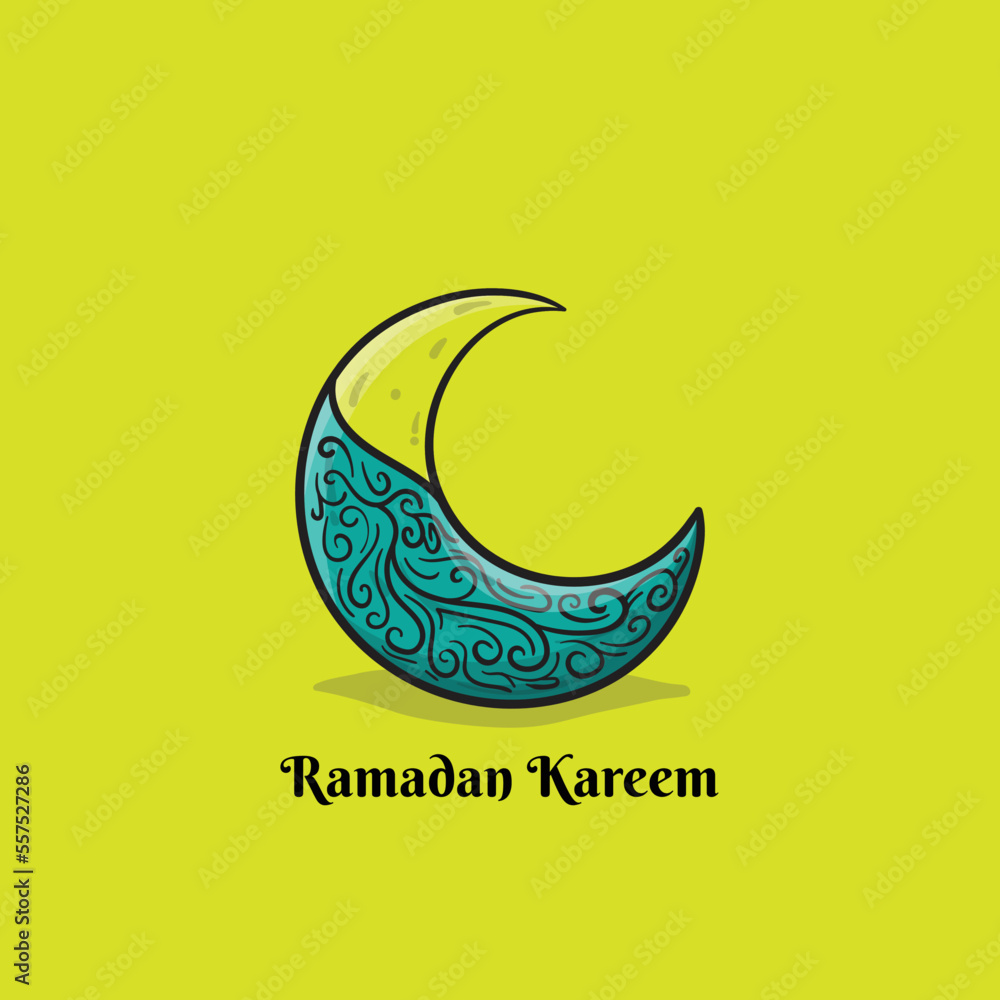 Crescent moon with half ornament in green design for ramadan kareem template design