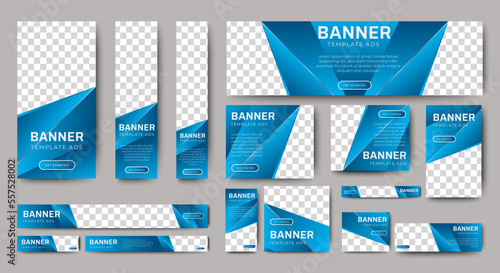Web Banner Layout Set template design. Modern Gradient Blue cover header background for website design, Social Media Cover ads banner, flyer, invitation card