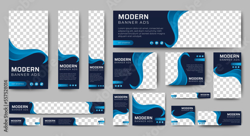 Modern Business Web Banner Set template. Black and Blue cover header background for website design, Social Media Cover ads banner, flyer, invitation card
