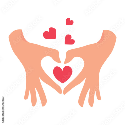 Human hands showing heart shape on white background. Valentine's Day celebration