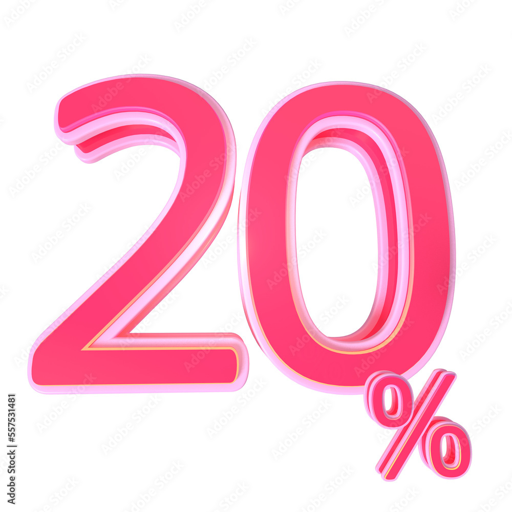 Fototapeta premium Pink number 20% 3d number