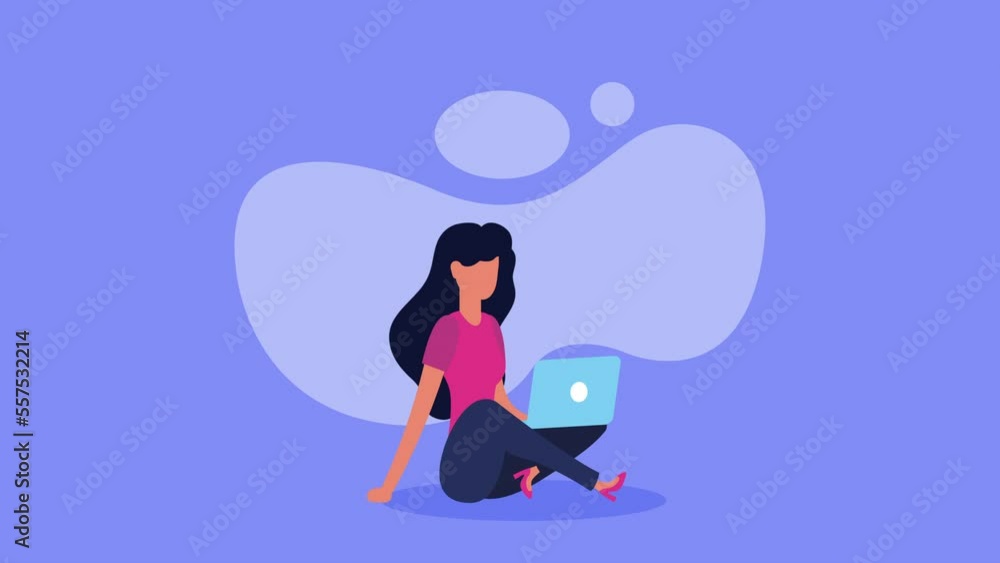 young woman with laptop animation young woman with laptop animation