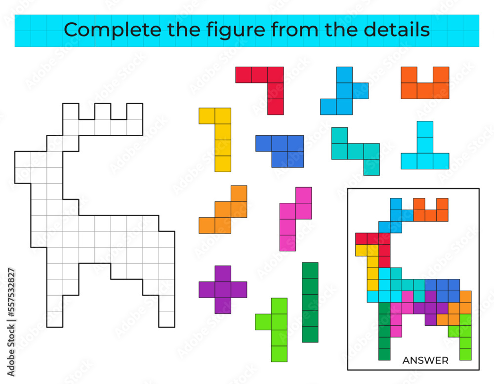 Complete the figure. Puzzle game with deer. Complete the figure. Puzzle game with deer.