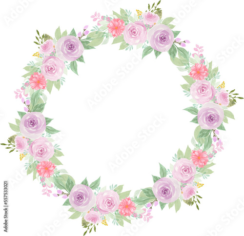 Beautiful Purple Pink Watercolor Floral With Golden Frame