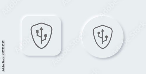 Secure usb line icon in neomorphic design style. Data transfer signs vector illustration.
