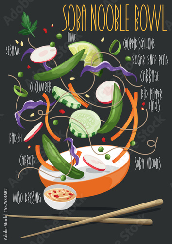 Soba noodle bowl. Vector illustration