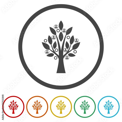 Human Tree Creative Concept Logo. Set icons in color circle buttons