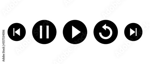 Previous, pause, play, repeat, and next track button icon vector