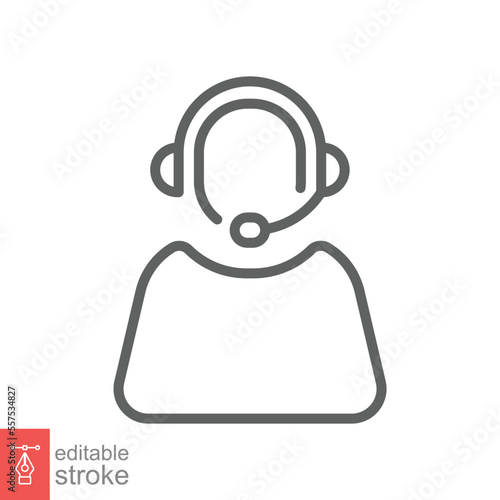 Telemarketer icon. Simple outline style. Call center operator with headset, customer service, telemarketing concept. Thin line, linear symbol. Vector illustration isolated. Editable stroke EPS 10.