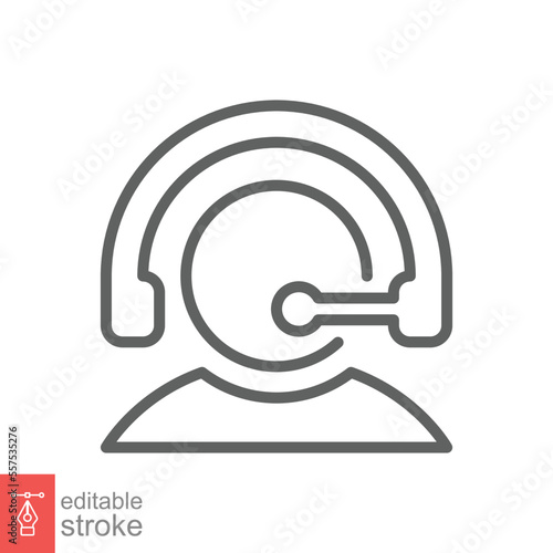 Telemarketer icon. Simple outline style. Call center operator with headset, customer service, telemarketing concept. Thin line, linear symbol. Vector illustration isolated. Editable stroke EPS 10.