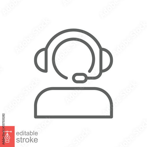 Telemarketer icon. Simple outline style. Call center operator with headset, customer service, telemarketing concept. Thin line, linear symbol. Vector illustration isolated. Editable stroke EPS 10.