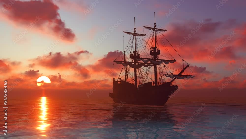Silhouette of an old ship at sea Silhouette of an old ship at sea