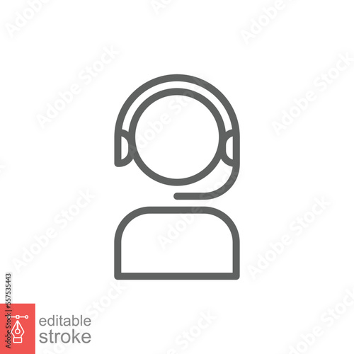 Telemarketer icon. Simple outline style. Call center operator with headset, customer service, telemarketing concept. Thin line, linear symbol. Vector illustration isolated. Editable stroke EPS 10.
