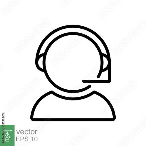 Telemarketer icon. Simple outline style. Call center operator with headset, customer service, telemarketing concept. Thin line, linear symbol. Vector illustration isolated. EPS 10.