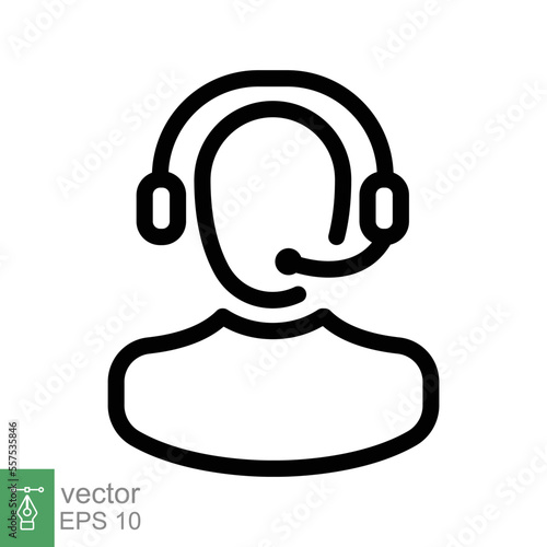 Telemarketer icon. Simple outline style. Call center operator with headset, customer service, telemarketing concept. Thin line, linear symbol. Vector illustration isolated. EPS 10.