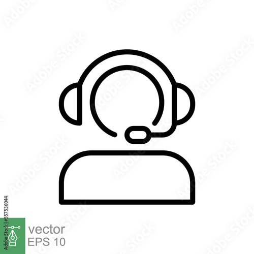 Telemarketer icon. Simple outline style. Call center operator with headset, customer service, telemarketing concept. Thin line, linear symbol. Vector illustration isolated. EPS 10.