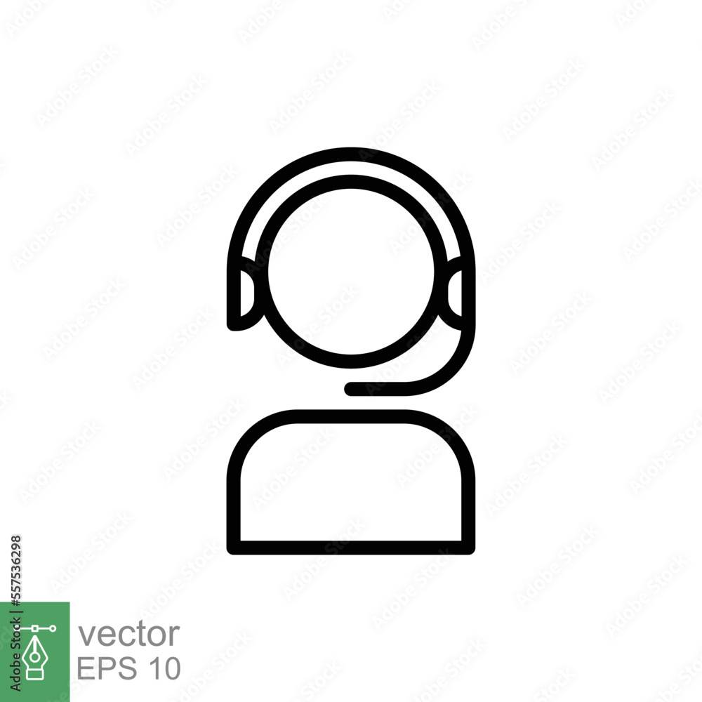 Telemarketer icon. Simple outline style. Call center operator with headset, customer service, telemarketing concept. Thin line, linear symbol. Vector illustration isolated. EPS 10. Telemarketer icon. Simple outline style. Call center operator with headset, customer service, telemarketing concept. Thin line, linear symbol. Vector illustration isolated. EPS 10.