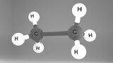 etano 3d, estructura molecular química, compuesto orgánico aislado sobre fondo gris, hidrocarburos alcanos