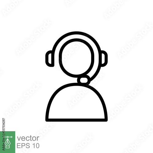 Telemarketer icon. Simple outline style. Call center operator with headset, customer service, telemarketing concept. Thin line, linear symbol. Vector illustration isolated. EPS 10.