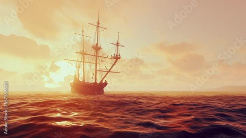 Ocean and ancient ship