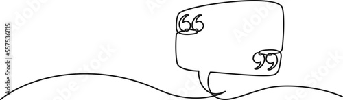 continuous single line drawing of speech bubble with quotation marks, line art vector illustration