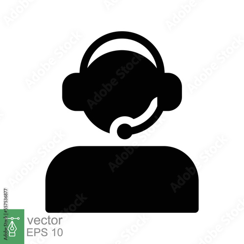 Telemarketer icon. Simple solid style. Call center operator with headset, customer service, telemarketing concept. Glyph black symbol. Vector illustration isolated. EPS 10.