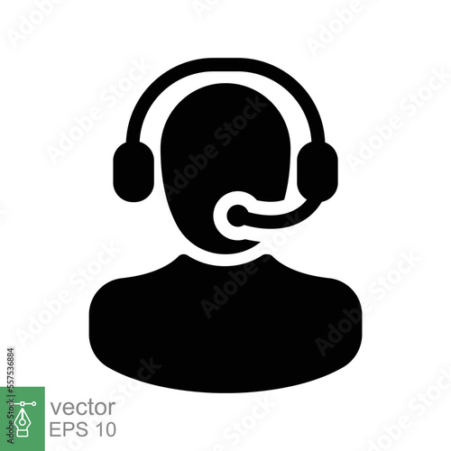 Telemarketer icon. Simple solid style. Call center operator with headset, customer service, telemarketing concept. Glyph black symbol. Vector illustration isolated. EPS 10.