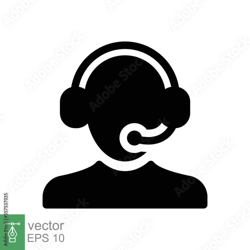 Telemarketer icon. Simple solid style. Call center operator with headset, customer service, telemarketing concept. Glyph black symbol. Vector illustration isolated. EPS 10.