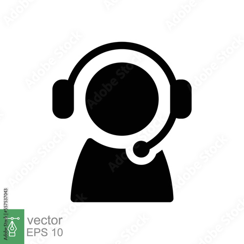 Telemarketer icon. Simple solid style. Call center operator with headset, customer service, telemarketing concept. Glyph black symbol. Vector illustration isolated. EPS 10.