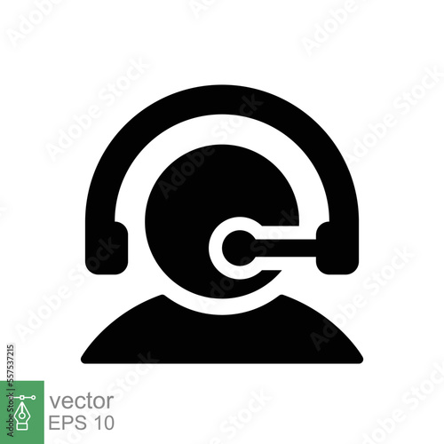 Telemarketer icon. Simple solid style. Call center operator with headset, customer service, telemarketing concept. Glyph black symbol. Vector illustration isolated. EPS 10.