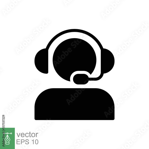 Telemarketer icon. Simple solid style. Call center operator with headset, customer service, telemarketing concept. Glyph black symbol. Vector illustration isolated. EPS 10.