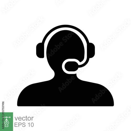 Telemarketer icon. Simple solid style. Call center operator with headset, customer service, telemarketing concept. Glyph black symbol. Vector illustration isolated. EPS 10. © Ysclips