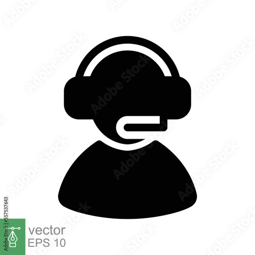 Telemarketer icon. Simple solid style. Call center operator with headset, customer service, telemarketing concept. Glyph black symbol. Vector illustration isolated. EPS 10.