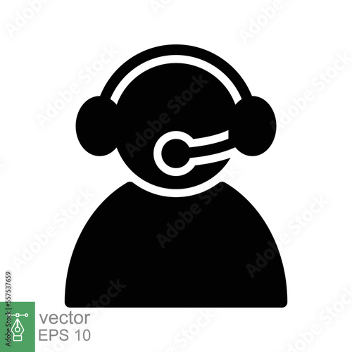 Telemarketer icon. Simple solid style. Call center operator with headset, customer service, telemarketing concept. Glyph black symbol. Vector illustration isolated. EPS 10.
