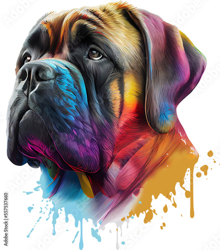 Colorful mastiff with paint splashes
