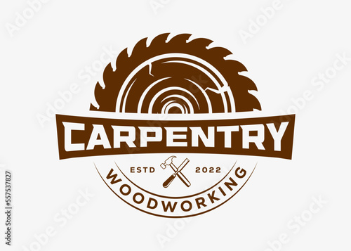 Carpentry woodwork vintage logo template vector illustration