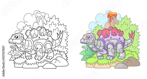 Fototapeta Naklejka Na Ścianę i Meble -  cartoon robot dinosaur stegosaurus, funny illustration
