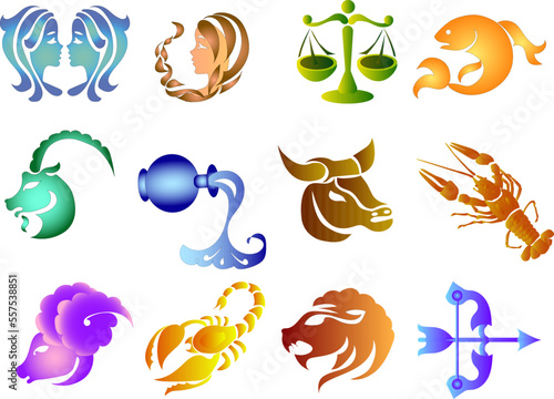 Twelve signs of the zodiac.