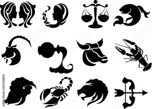 Twelve signs of the zodiac.  Silhouette